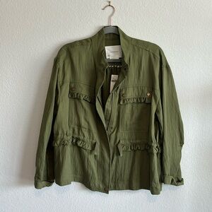 Anthropologie Army Ruffle Jacket